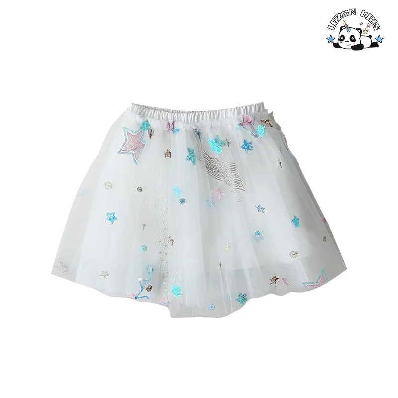 LEZONKIDS - Customizable Mesh Star Print Girls Dress Sweet Style Breathable Feature Bow Decoration Children's Skirt